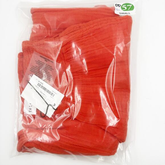 Felicite Smocked Pullon Gauze Ankle Pant in Cherry Orange Red Small S NEW 2 - Picture 7 of 8